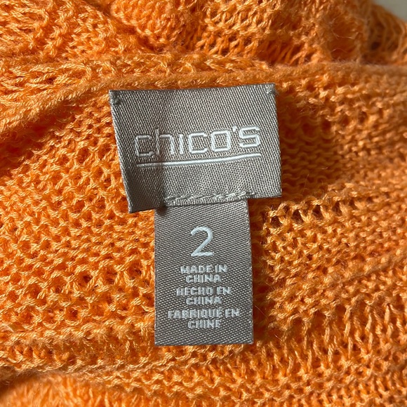 Chico’s - light orange wavy open weave 3/4 sleeve sweater w/ gathered tie sides - Picture 3 of 11